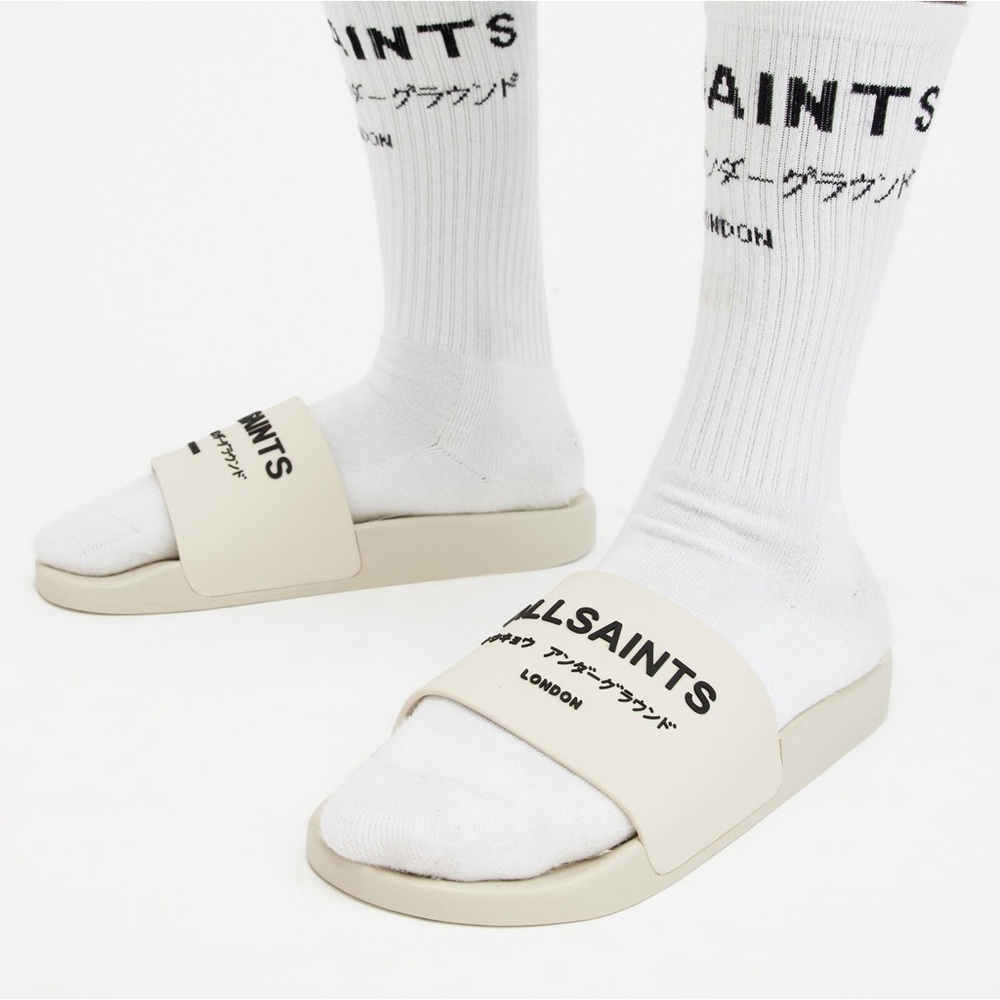 ALL SAINTS Underground Logo Slip On Slides